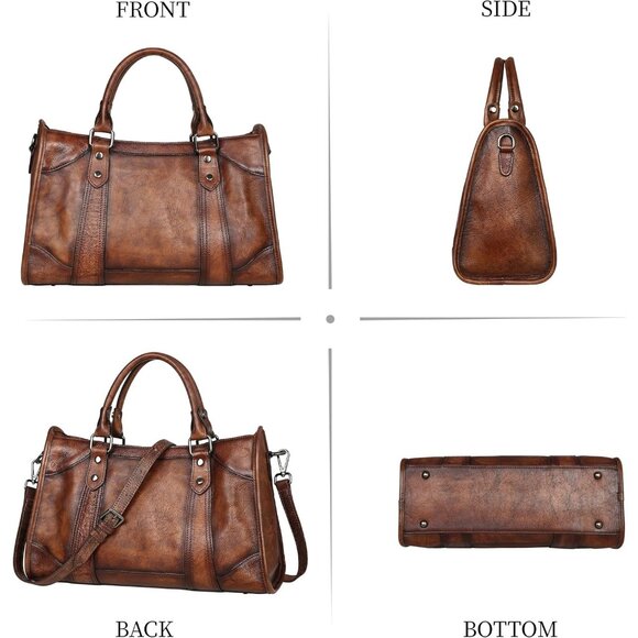 Genuine Leather Coffee Satchel Bag for Women, Vintage Crossbody & Shoulder Style - Picture 5 of 7